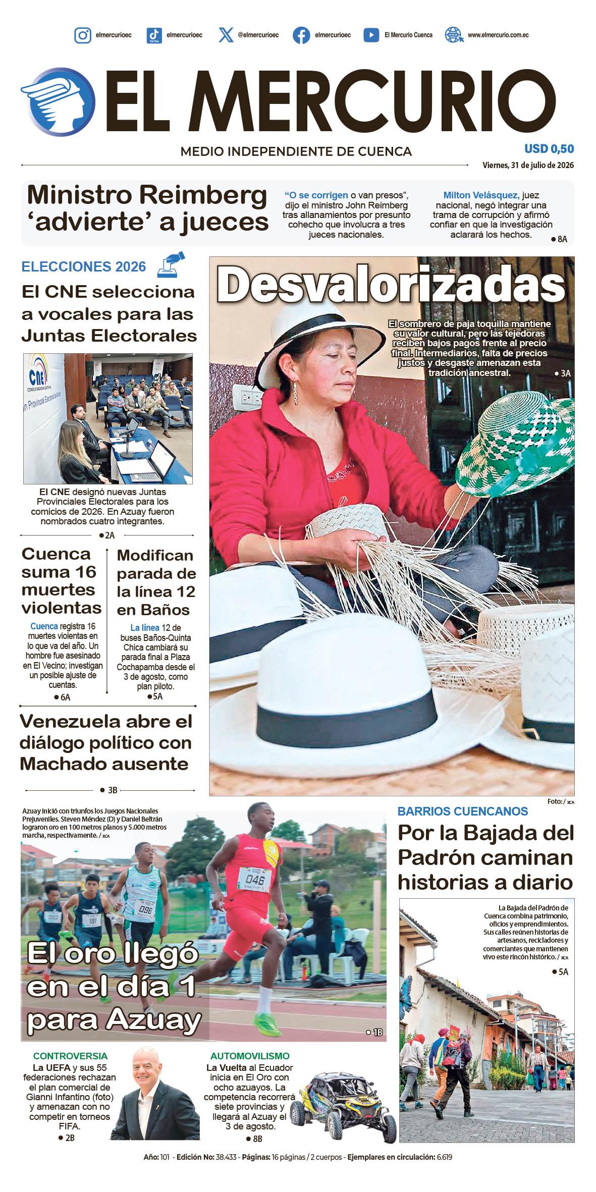 Portada del 31 de julio de 2026 - Diario El Mercurio