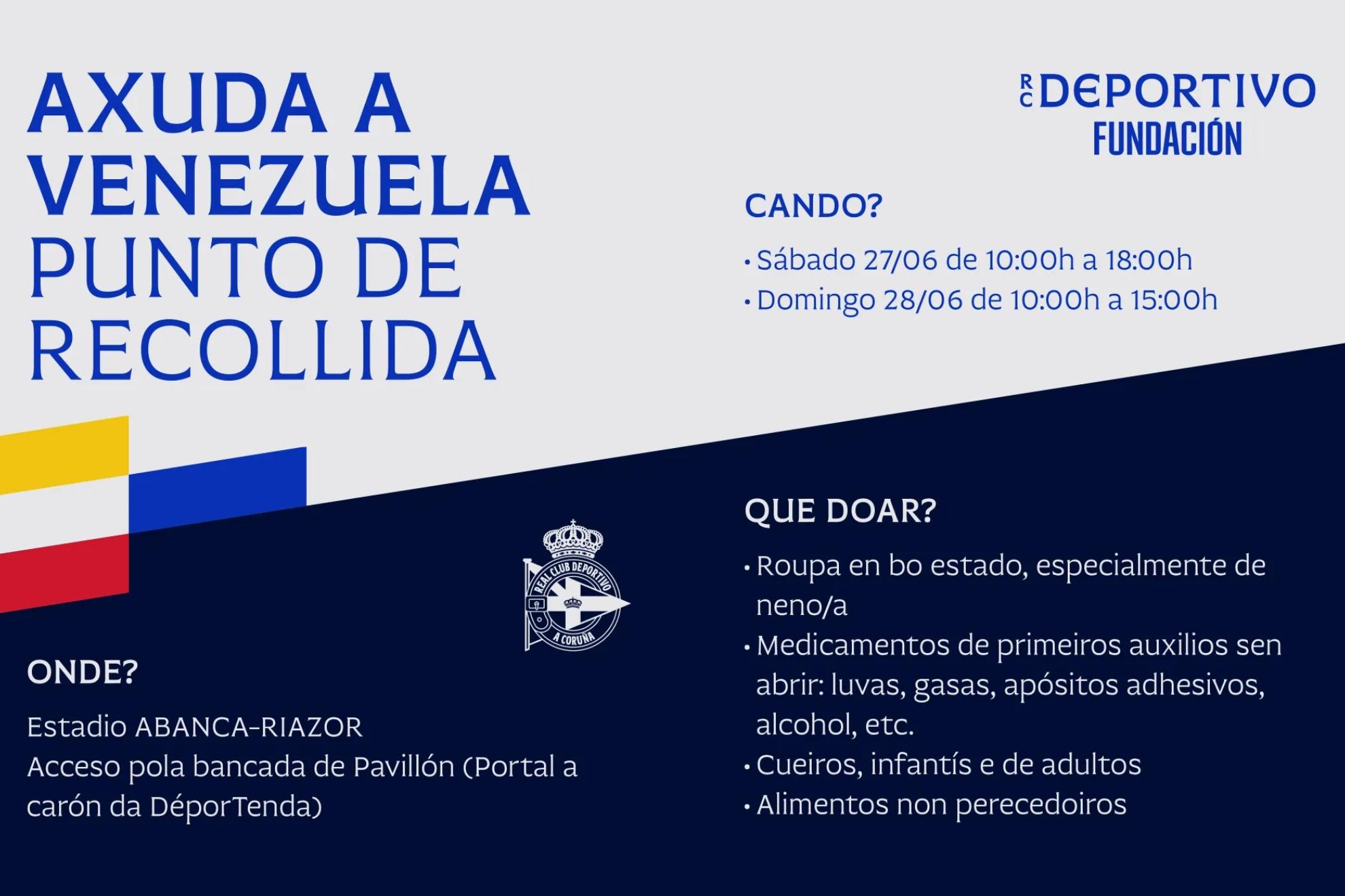 Riazor abre sus puertas a una recogida de ayuda humanitaria para Venezuela