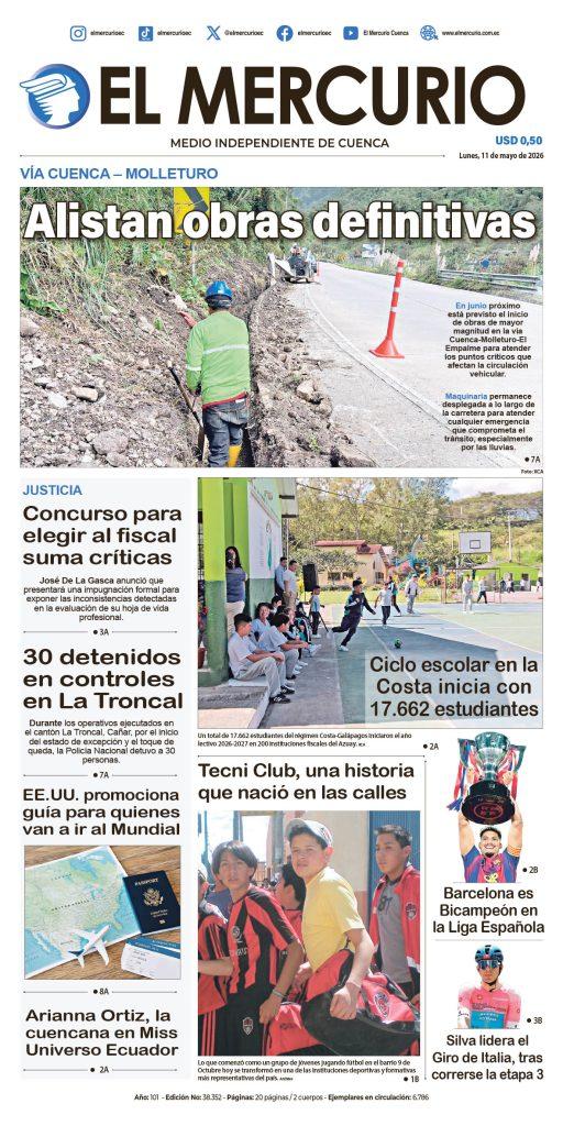 Portada del 11 de mayo de 2026 en Diario El Mercurio