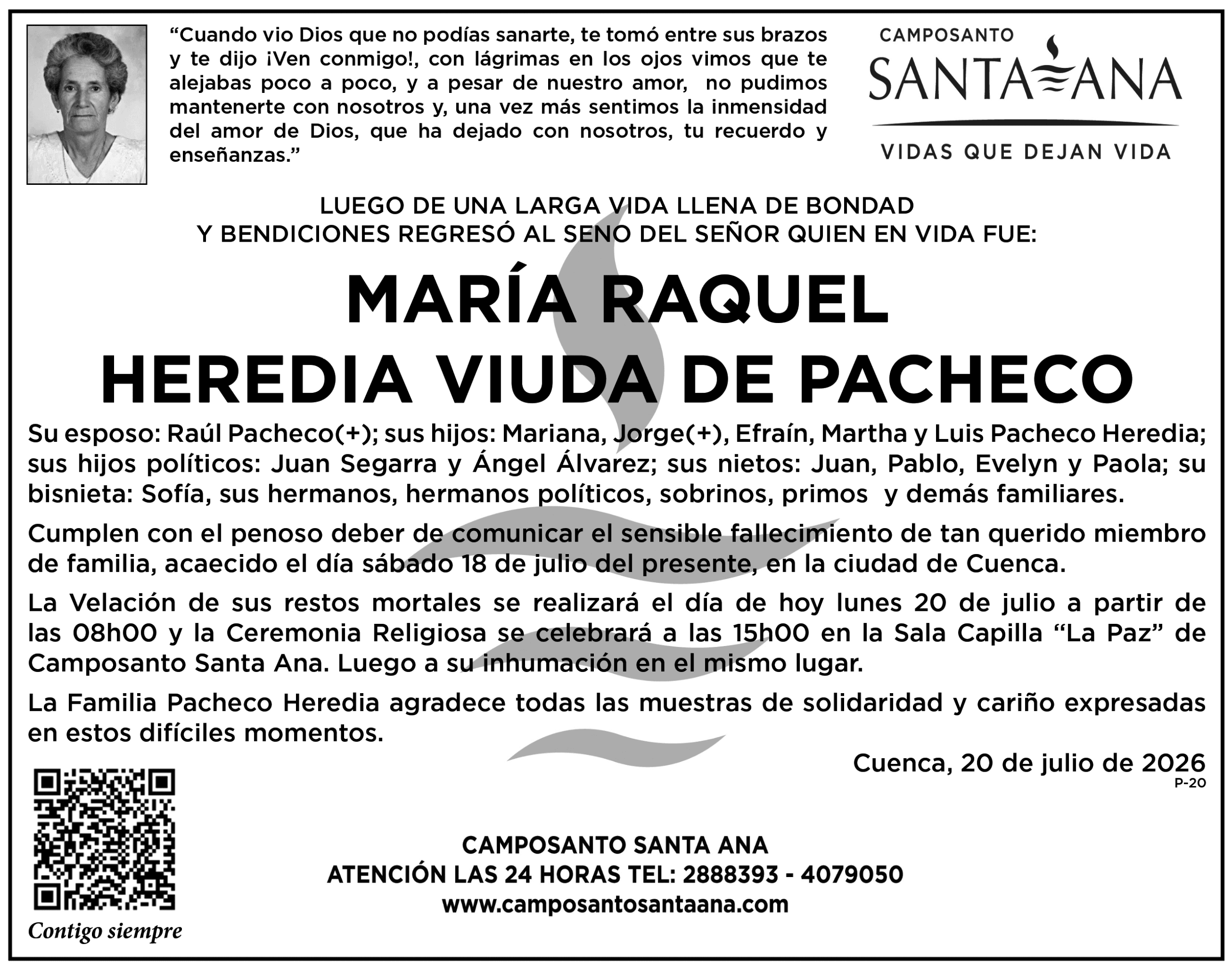 Reporte de Defunciones en Ecuador el 20 de julio de 2026