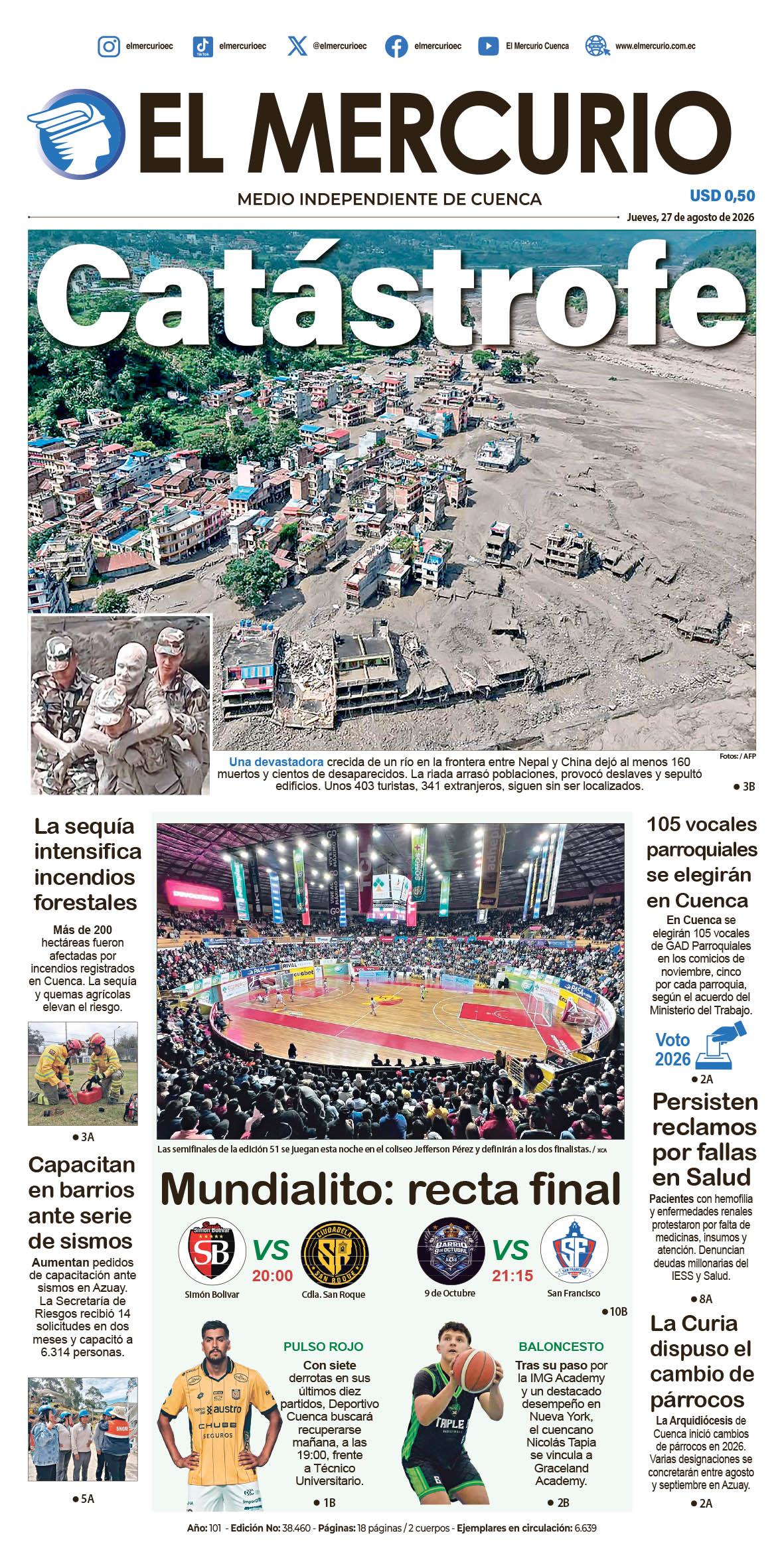 Portada del 27 de agosto de 2026 - Diario El Mercurio