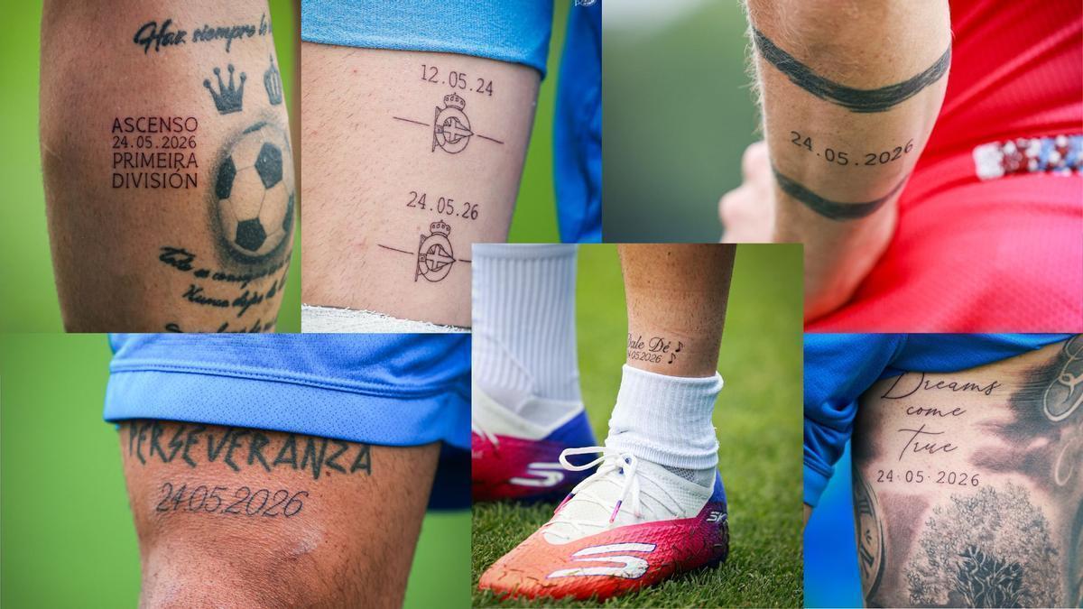Jugadores del Deportivo lucen tatuajes del ascenso