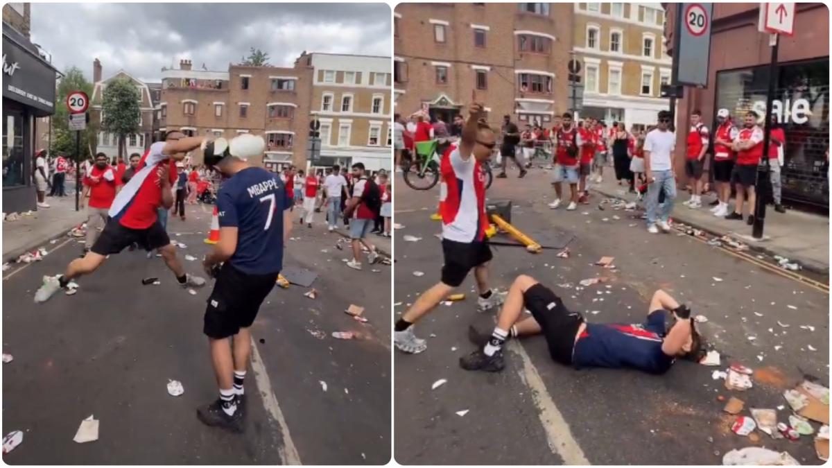 ¡Salvaje agresión en Londres! Un hincha 'gunner' estampa un jarrón contra la cabeza de un seguidor del PSG