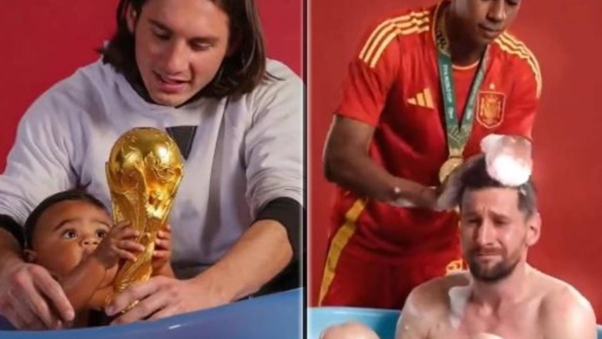 La IA recrea el 'baño' entre Messi y Lamine Yamal tras la final