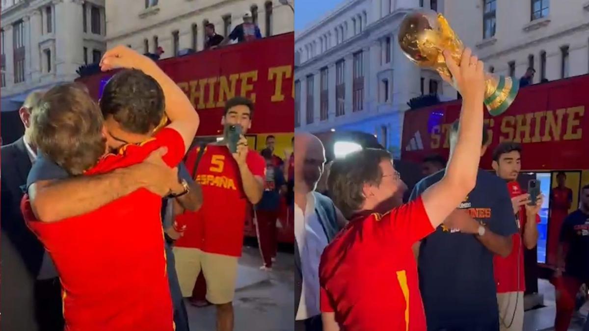 Rodri Hernández y Martínez-Almeida, momento en la Plaza de Cibeles: "¡Píllala, píllala ahí!"