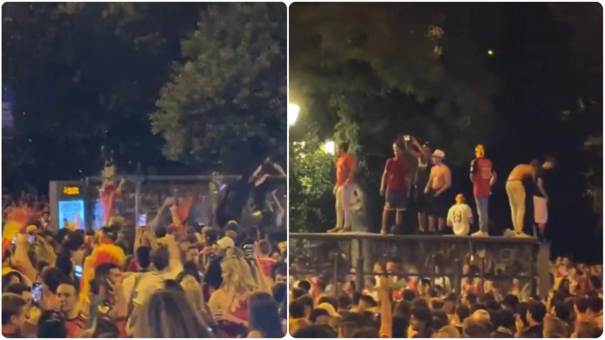 El susto de la celebración: se desploma el techo de una parada de autobús en Cibeles
