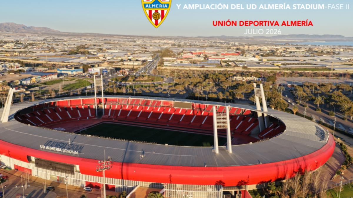 El Almería pone en marcha la gran transformación del UD Almería Stadium: adiós a la pista y 8.000 asientos más